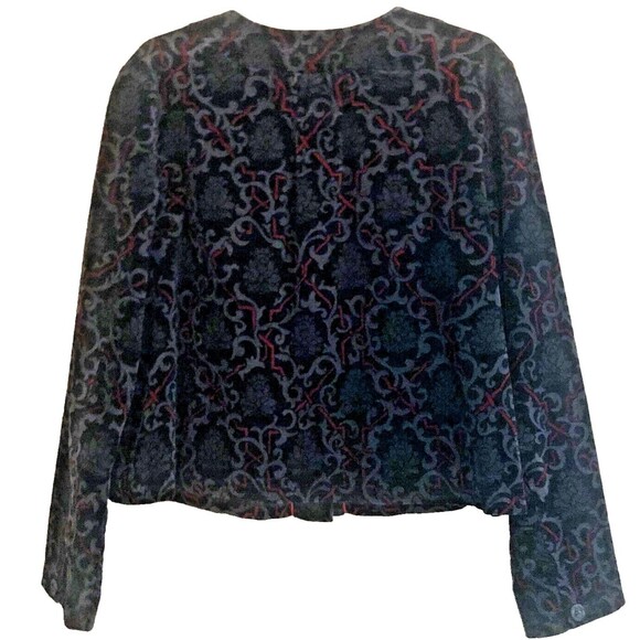 Charter Club Corduroy Jacket Womens 1X Black Red Dark Floral Velvety Button Up - Picture 7 of 15